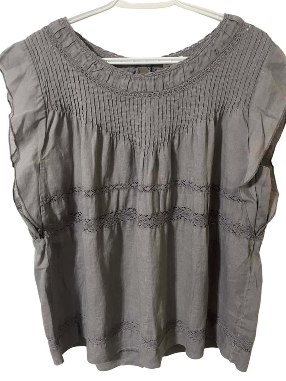 part Two Linen Blend Greyish/Purplish Top with Butterfly Sleeves Size 18UK